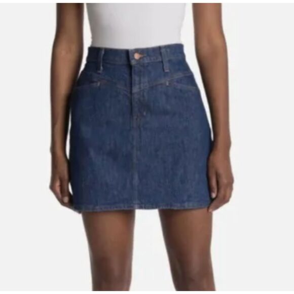 ~ Madewell 34 Skirt Stretch Denim A-Line Blue Medium Wash Pockets Zip Plus 18 - Picture 1 of 14